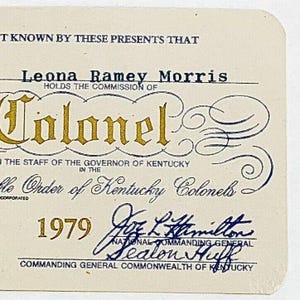 Vintage 1979 Honorable Order of Kentucky Colonels Membership Card ...