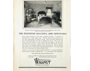 Vintage 1923 American Walnut Furniture Manufactures Association Print Ad