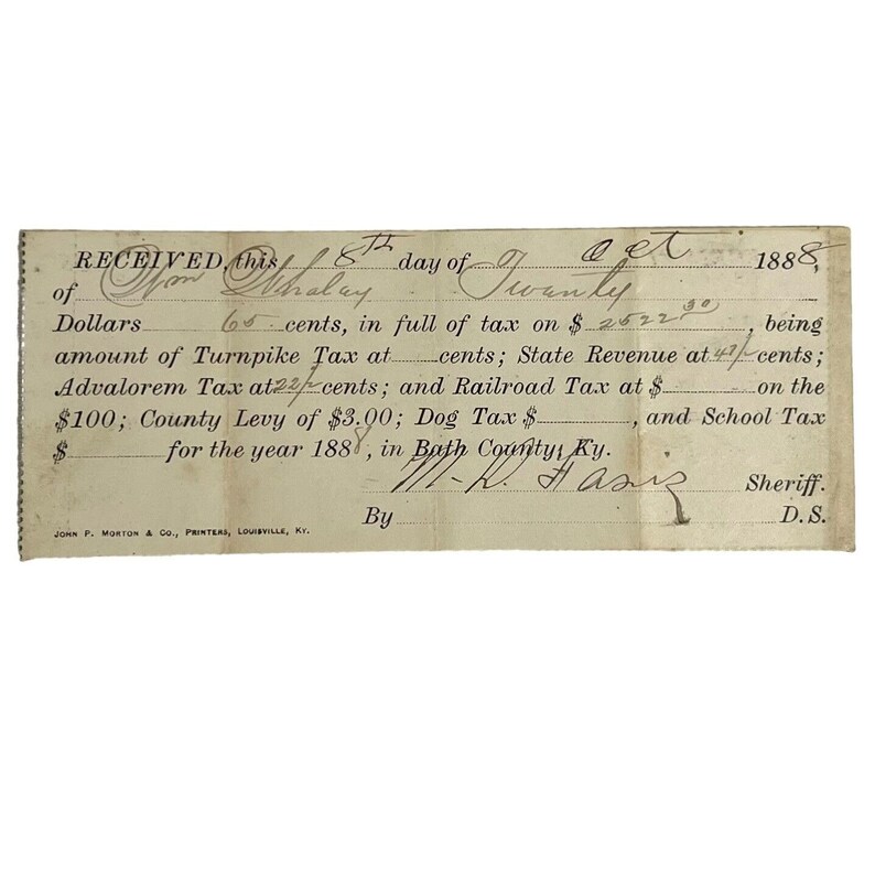 Antique 1800's Tax Internal Receipt Bath County Ky Etsy