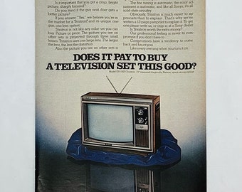 Vintage 1970's Sony Trinitron Model KV-1920 TV 19" Television Print Ad 8 x 11