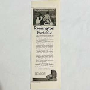 Vintage 1922 Remington Typewriter Company Portable Print Ad New York 3&quot; x 8 1/2&quot;
