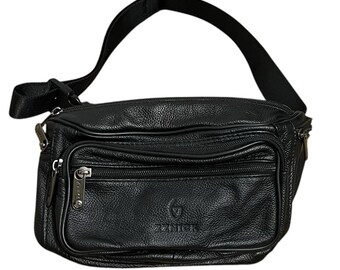ZZNICK Genuine Leather Black Fanny Pack Waist Bag Organizer With Adjustable Belt