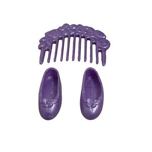 Lady Lovely Locks Ballerina Pearl Purple Shoes Hair Comb Curley Kitten Vtg 1980&#39;s