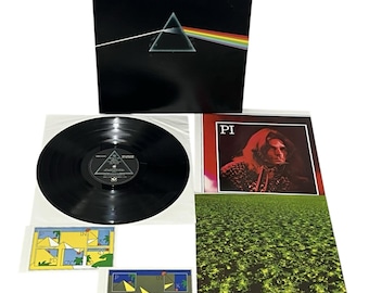 Pegatinas y pósteres del LP Dark Side Moon de Pink Floyd de 1973, edición Harvest SMAS11163