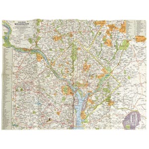 VTG 1964 Washington DC-kaart Suburban Tourist Arlington Pentagon The Mall 15 x 20