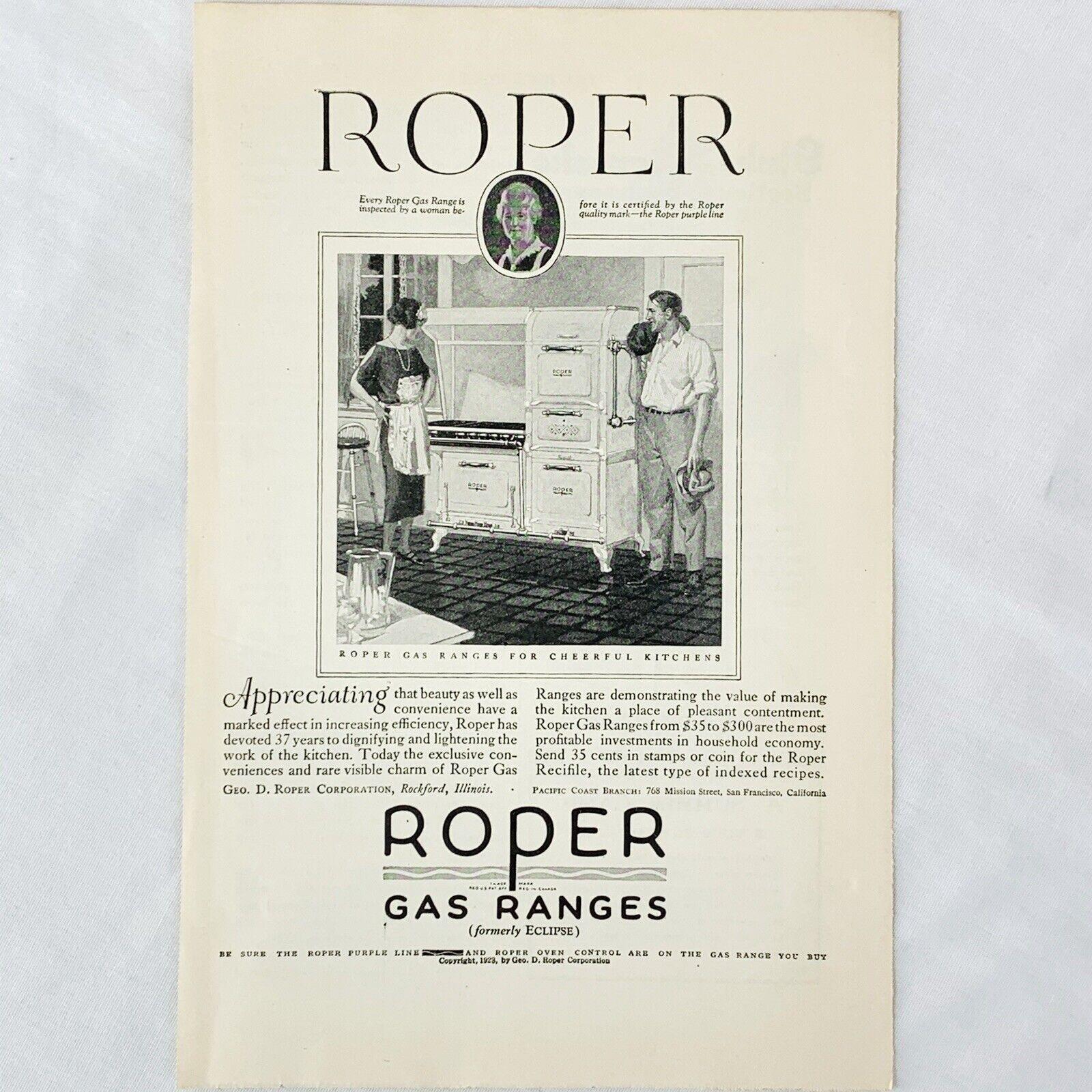 Vintage 1923 Roper Gas Ranges Print Ad Inspected by A Woman George D ...