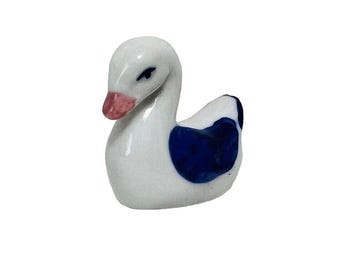 Vintage Miniature Swan Delf Style Ceramic Pottery Blue & White 1 3/8" x 1 1/2"