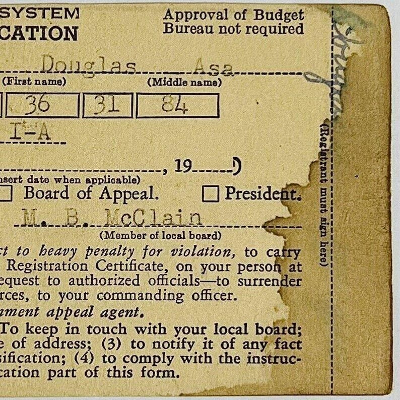 Retro Registration Vintage 1950 Selective Service System Registration Certificate ...
