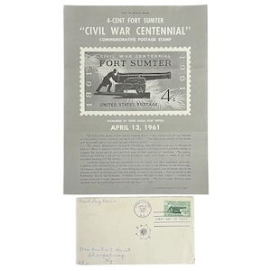 Cartel de sello postal antiguo de EE. UU. de 1961 con motivo del centenario de la Guerra Civil en Fort Sumter