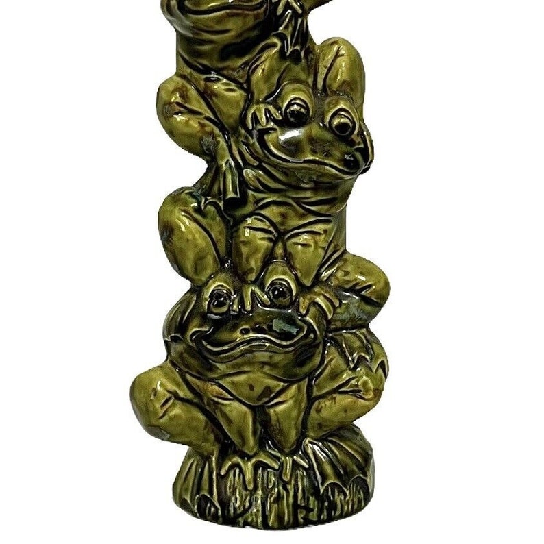 Vintage Frog Toadem Totem Pole Funny Frogs Ceramic Figurine Statue 8 3/