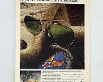 Vintage 1980 Ray Ban Aviator Sonnenbrille Bausch & Lomb Color Print Ad 8 "x 11"