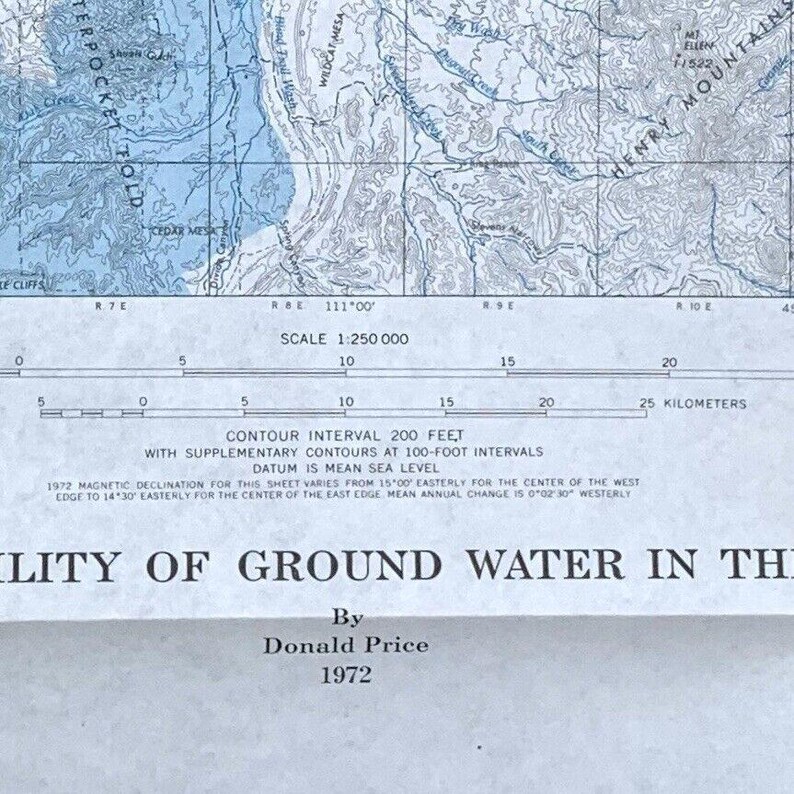 May include: A black and white topographic map with blue contour lines. The map shows the "Lity of Ground Water in the" area. The map is titled "By Donald Price 1972".