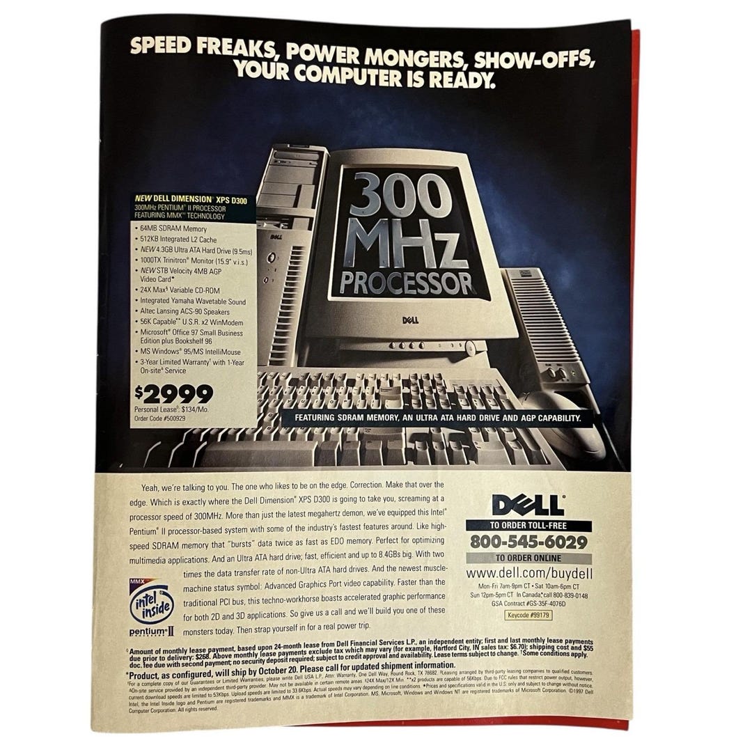Vintage 1997 Dell Dimension XPS D300 300mhz Computer Magazine Ad Intel ...