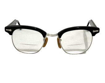 Vtg MCM Shuron S/C Black Browline Eyeglasses Frames 12K GF 46-22 145 Retro