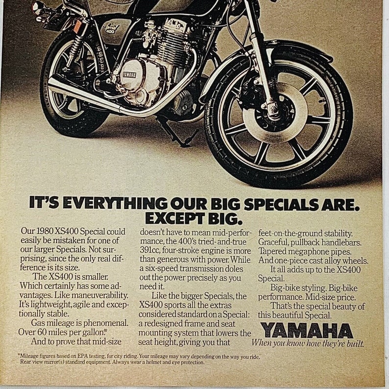Publicité imprimée pour le magazine spécial moto Yamaha XS400 des années 1980 20 x 10 po image 3