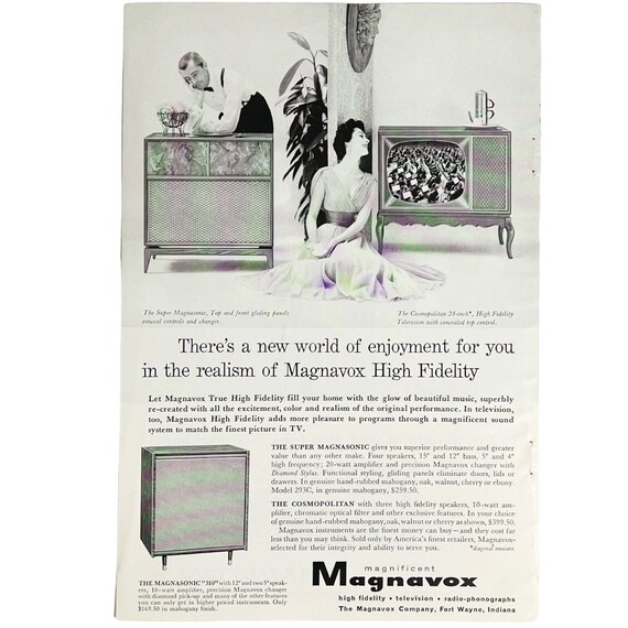 Vintage 1950's Magnavox Super Magnasonic Console Stereo Print Ad 7