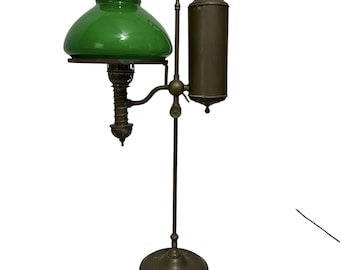 Antique Manhattan Brass Co student oil lamp (c. 1877–1885), later electrified