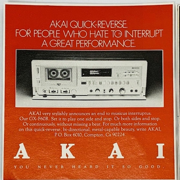 Vintage AKAI 1980 Magazine Print Ad GX-F60R Cassette Deck 5" x 5"