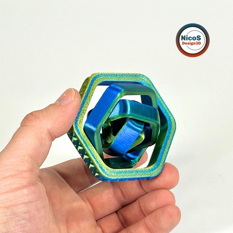 STL File - 3D Print Model | Anti-Stress Fidget Axis Hexagon Spinner, Print-in-Place Ring zum Entspannen Bild 6