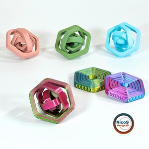 STL File - 3D Print Model | Anti-Stress Fidget Axis Hexagon Spinner, Print-in-Place Ring zum Entspannen Bild 4