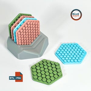 STL File - 3D Print Model | Hexagon Glass Coaster Wobble Fidget Coaster, Print-in-Place sliding Hex Cells
