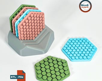 STL File - 3D Print Model | Hexagon Glass Coaster Wobble Fidget Coaster, Print-in-Place sliding Hex Cells