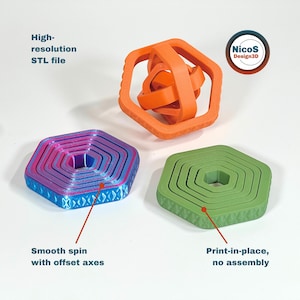 STL File - 3D Print Model | Anti-Stress Fidget Axis Hexagon Spinner, Print-in-Place Ring zum Entspannen Bild 2