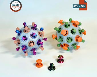 STL File - 3D Print Model | Spring Fidget Ball, bouncy desk toy with springy clip elements for playing