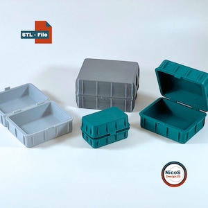 File STL - Modello di stampa 3D | Scatole portaoggetti stampabili sul posto, organizer impilabili con coperchi a scatto