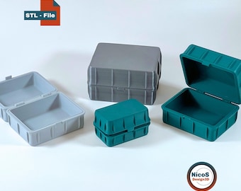 STL File - 3D Print Model | Print-in-Place Storage Boxes, Stackable Organizers with Snap Lids
