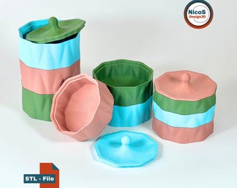 STL File - 3D Print Model | Stackable Storage Boxes Organizer Set, Modular Stackable Storage