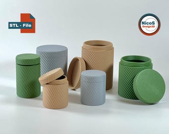 Storage Container Organizer Boxes with Screw Cap in 4 Sizes | Digital STL File for 3D Printing