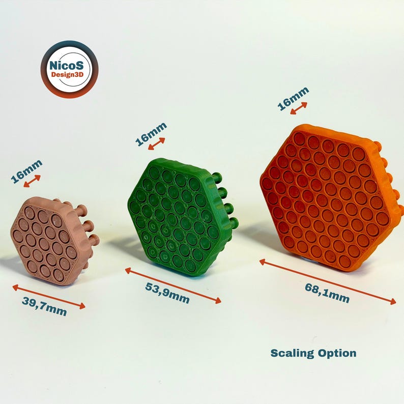 STL-fil - 3D-utskriftsmodell | Hexagon Wobble Pins Fidget-nyckelring med tillfredsställande glidstift för stresslindring bild 3