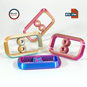 STL File - 3D Print Model | Gear Smooth Slider Fidget Keychain, Gears in a Frame as a Keychain