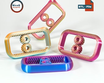 STL File - 3D Print Model | Gear Smooth Slider Fidget Keychain, Gears in a Frame as a Keychain