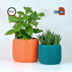 STL File - 3D Print Model | Modern Diamond Mesh Planter, elegant flower pot with diamond pattern for indoor plants