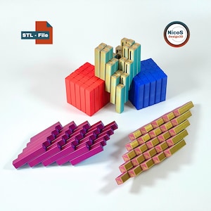 STL File - 3D Print Model | Fidget Wobble Pixels Bars Cube, Print-in-Place Sensory Desk Toy zum Stressabbau und ADHD
