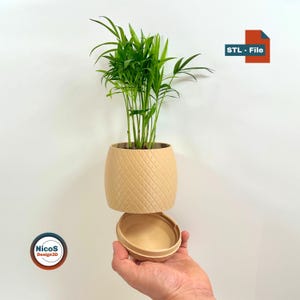 STL File - 3D Print Model | Wall Planter Blumentopf im Rauten Design mit Twist-Lock Abtropfschale und Wandhalterung