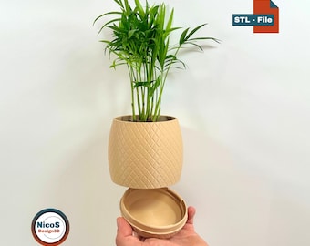 STL File - 3D Print Model | Wall Planter Flower Pot in Diamond Design with Twist-Lock Drip Tray and Wall Mount