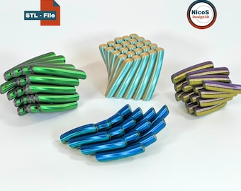 STL File - 3D Print Model | Twisted Wobble Bars Fidget, Print-in-Place Smooth Helix Rods Optical Illusion