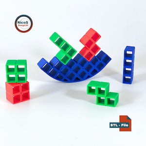 STL File - 3D Print Model | Tetromino Blocks Balance Stacking Game as a Party Game for Family and Friends