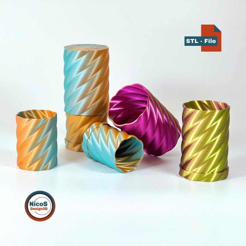 STL File - 3D Print Model | Helix Spiral Screw Storage Box Container, Modern storage box with helix slide-on lid image 1