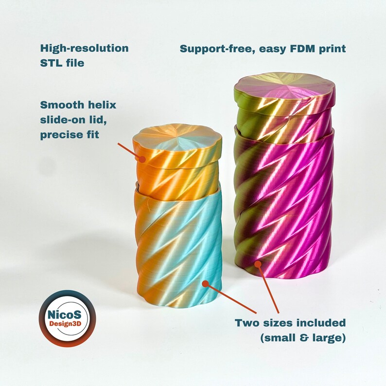 STL File - 3D Print Model | Helix Spiral Screw Storage Box Container, Modern storage box with helix slide-on lid image 2