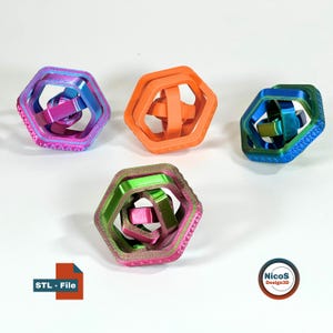 STL File - 3D Print Model | Anti-Stress Fidget Axis Hexagon Spinner, Print-in-Place Ring for Relaxation