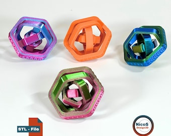 STL File - 3D Print Model | Anti-Stress Fidget Axis Hexagon Spinner, Print-in-Place Ring for Relaxation