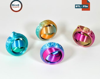 STL-fil - 3D-utskriftsmodell | Gyro Fidget Spinner Ringnyckelring, slät Print-in-Place-leksak för stresslindring