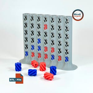 STL File - 3D Print Model | Helix Four in a Row Brettspiel mit Spiral Drop Spielsteinen für Family Game Night