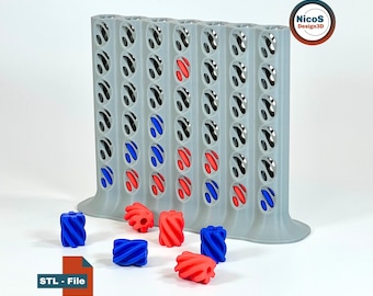 STL File - 3D Print Model | Helix Four in a Row Board Game with Spiral Drop Game Pieces for Family Game Night
