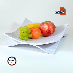STL File - 3D Print Model | Fruit Bowl Curved fruit bowl, modern kitchen centerpiece without support