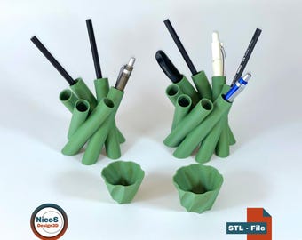 STL File - 3D Print Model | Helix Spiral Pen Storage Pen Holder as a Modern Desk Organizer with Small Parts Tray